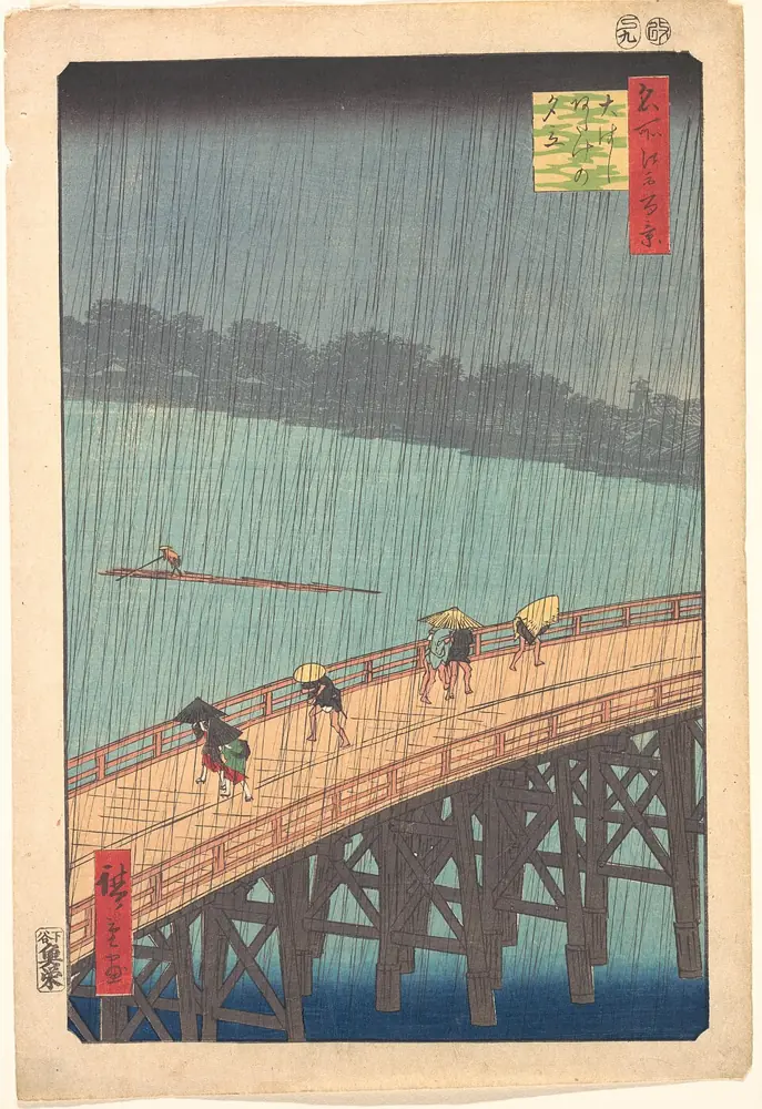 Sudden Shower over Shin-Ōhashi Bridge and Atake, Utagawa Hiroshige, 1857