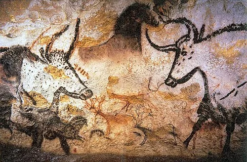 Hall of the Bulls, Lascaux Cave, Paleolithic painters, about 17,000 years ago