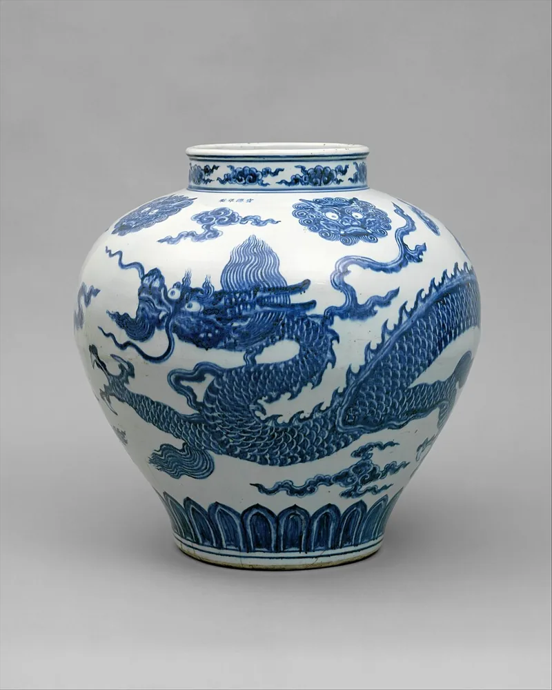 Blue-and-White Jar with a Dragon, Ming dynasty, Jingdezhen kilns, early 1400s