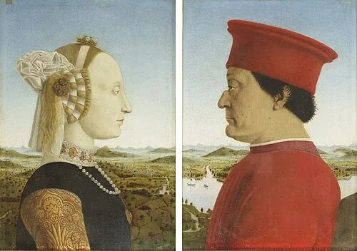Portraits of the Duke and Duchess of Urbino, Piero della Francesca, about 1473 to 1475