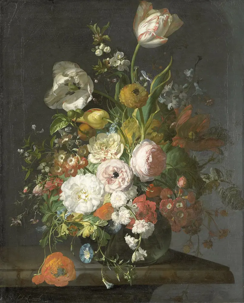 Still Life with Flowers in a Glass Vase, Rachel Ruysch, about 1690 to 1720